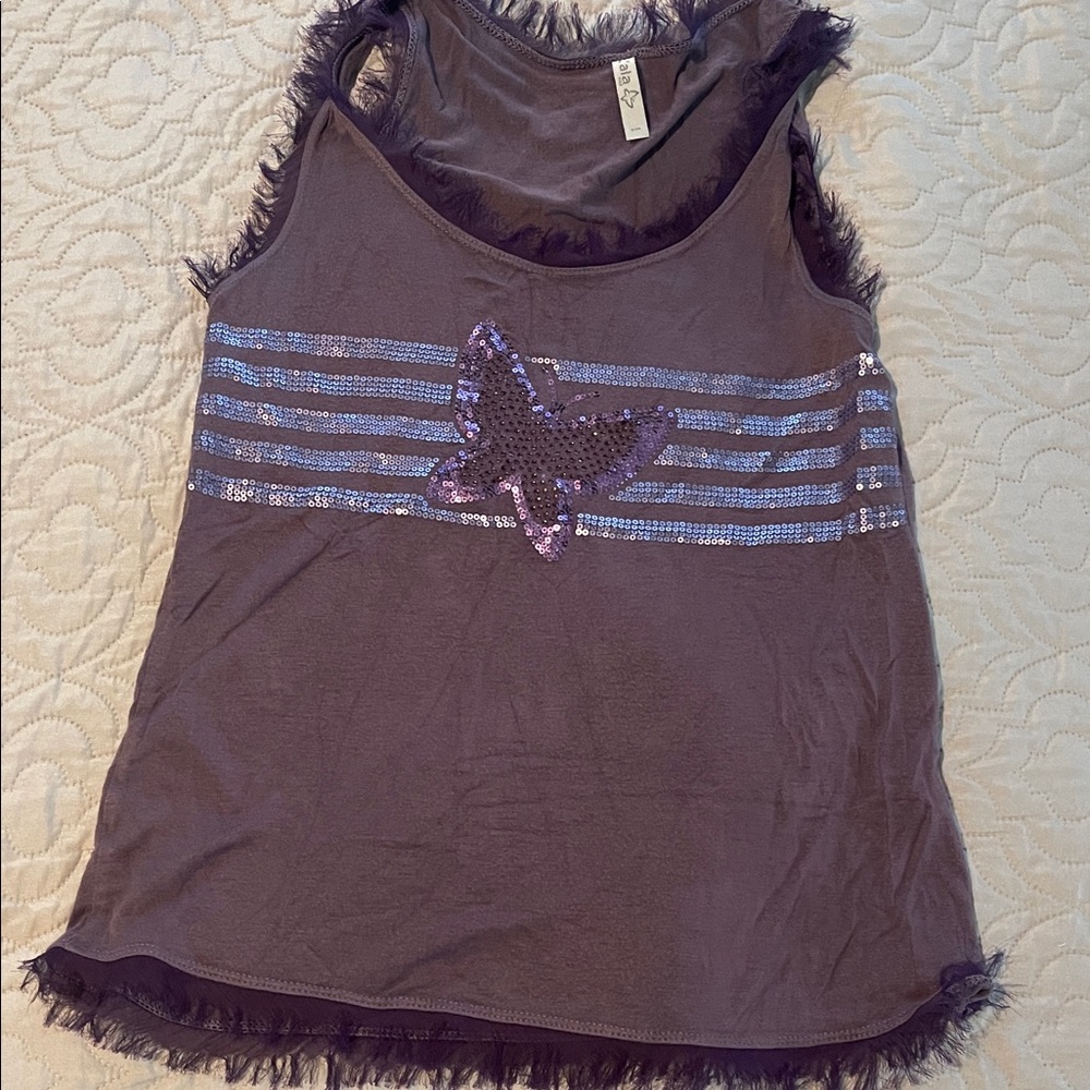 Purple Sequin Butterfly Tank Top